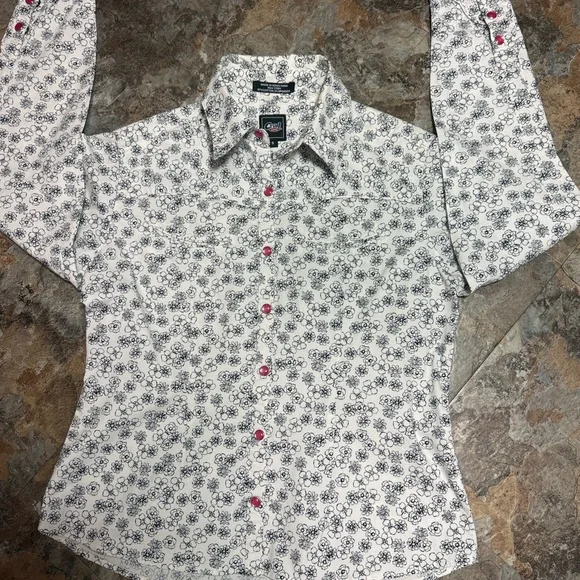 Cruel Girl Black and White Floral Shirt with red snaps size S - Picture 1 of 6